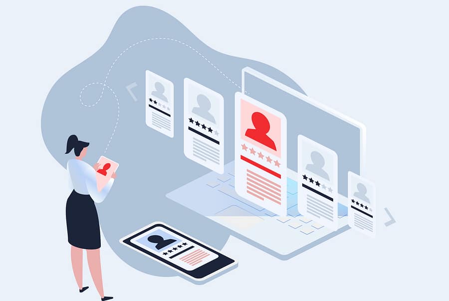 HR professional selecting employee profiles digitally for SAP SuccessFactors change adoption